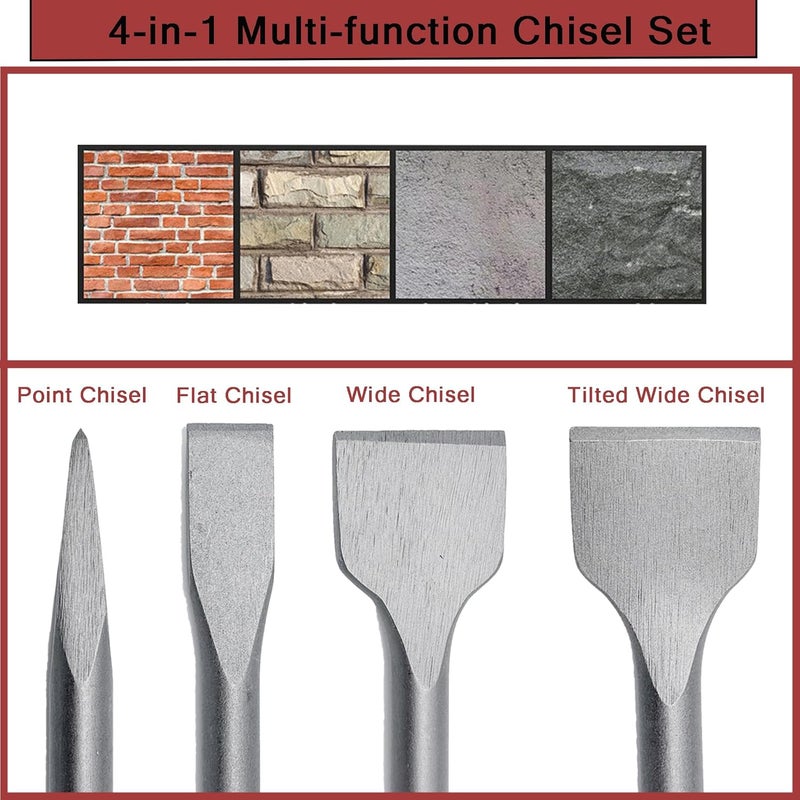 Regiis Tech 4 pcs SDS MAX 15.7 inch Chisel Set, Masonry Concrete Drill Bit Set, Tile Removal Chisel Bits for Brick Stone Tile Floor Removal - Image 4